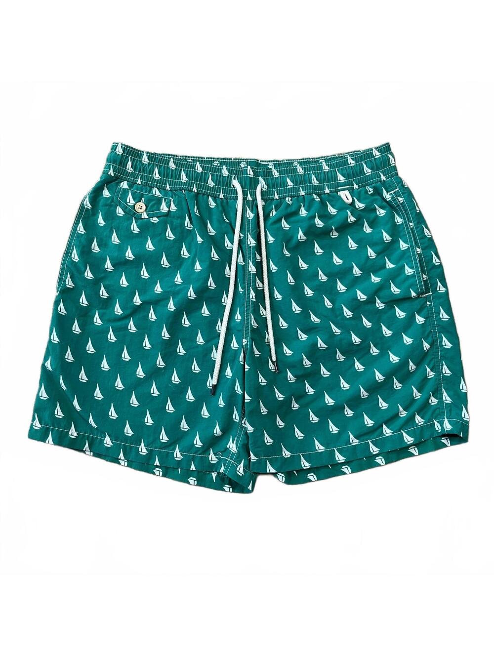 Polo Ralph Lauren Mens Sailboat Printed Swim Trunks Green Size Medium